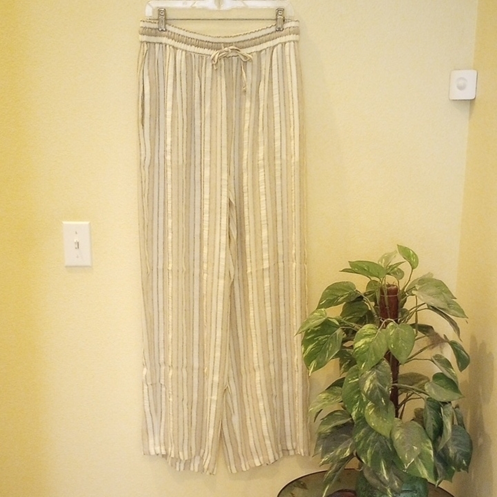 EXPRESS  Beige, OFF-White and Light Brown Striped Wide-Leg Pant. SIZE L